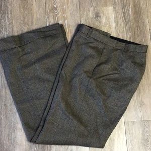 J.Crew brown & tan wool herringbone tweed wide leg cuffed trousers pants size 10